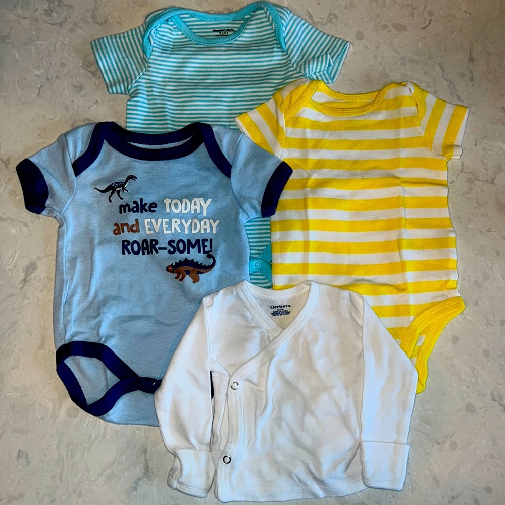 Bundle of (4) Onesies and Long Sleeved Shirt 0-3 Months